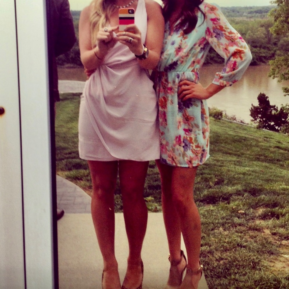 Green floral wrap mini dress